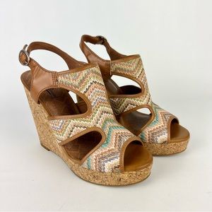 Lucky Brand Riedel 2 Multicolor Platform Cork Wedge Sandal 9